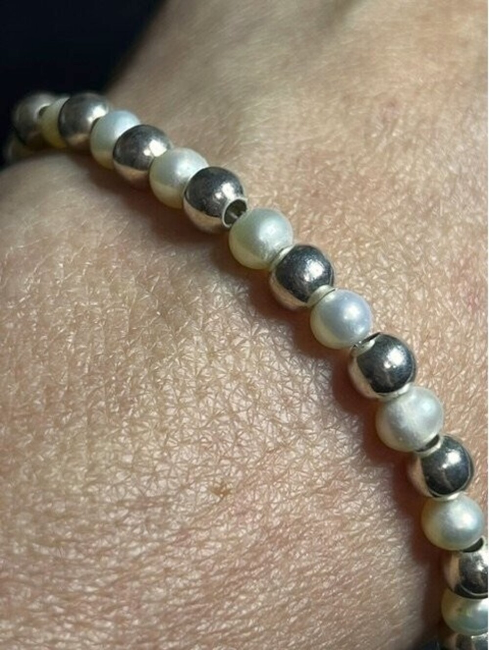 B6529 SILPADA Sterling Silver 925 Freshwater Pearl Beaded Toggle Bracelet 7.75"